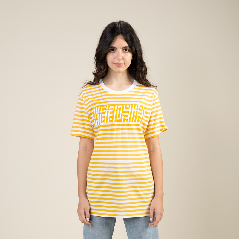 Extrusion Illusion Puff Paint Striped Logo Tee