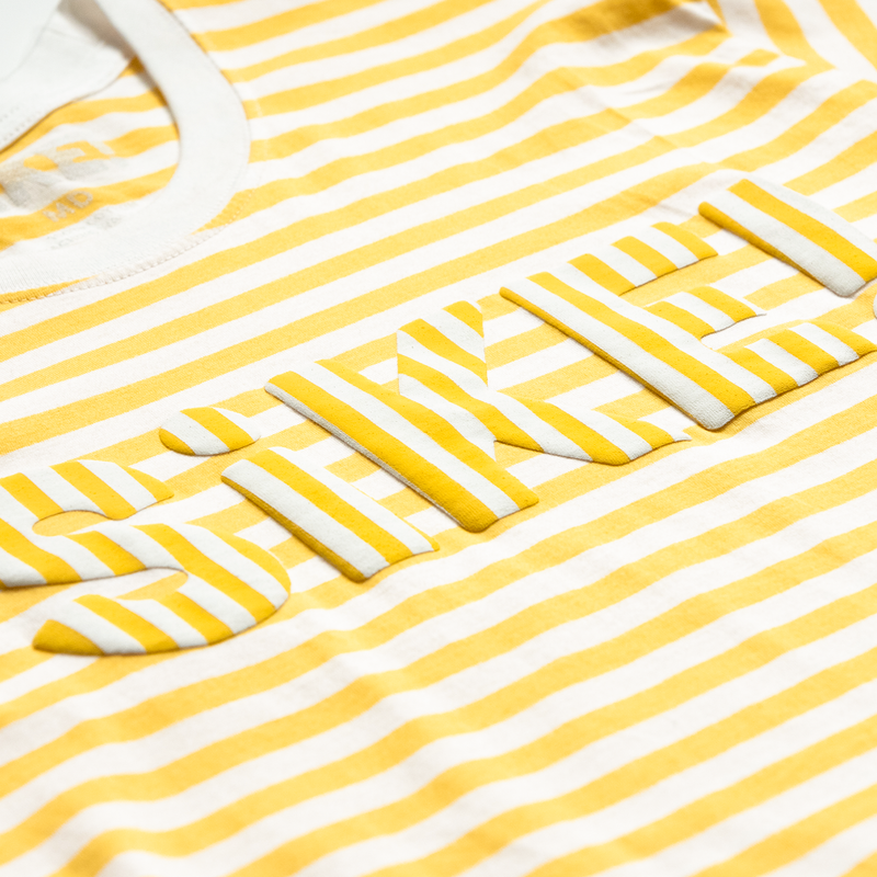 Extrusion Illusion Puff Paint Striped Logo Tee